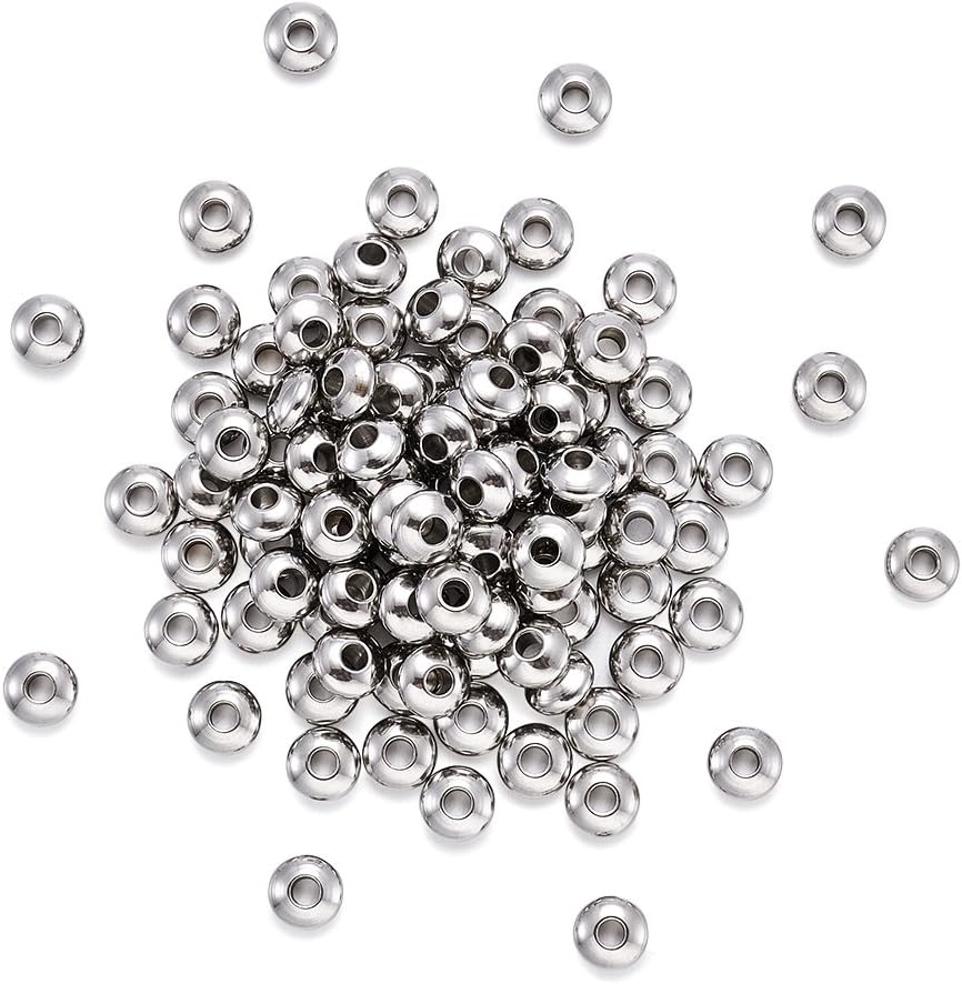 Kissitty 100pcs 304 Stainless Steel Rondelle Beads Metal Loose Beads 6x3mm Metal Spacer Beads for DIY Jewelry Making Findings