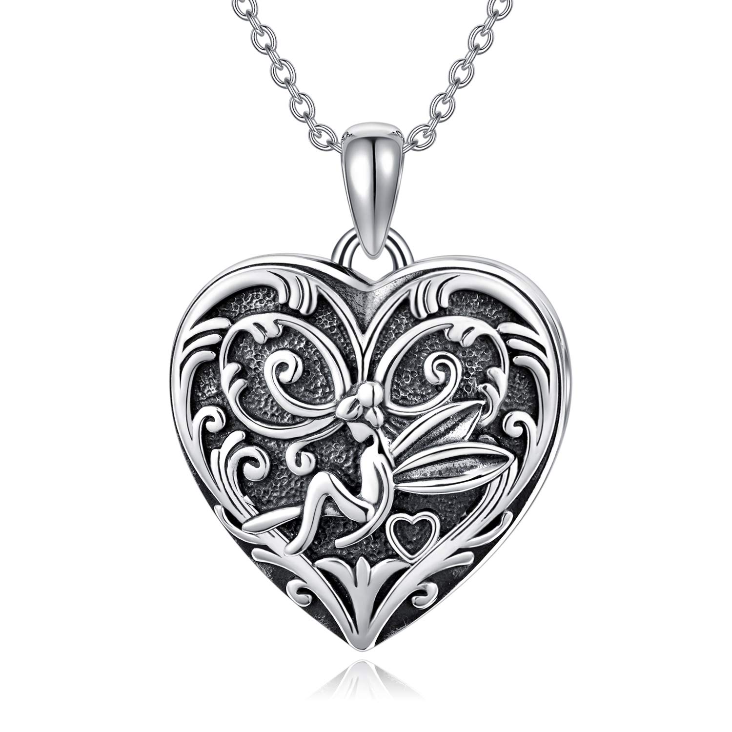 SOULMEET S925 Sterling Silver Heart Locket Necklace That Holds Picture Photos Flower Fairy Personalized Jewelry Gift for Women Girls — image 1