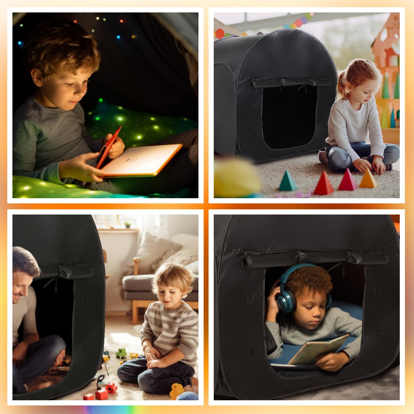 FAHKNS Sensory Tent|Quiet Corner for Kids to Play and Relax| Portable Pop-up Blackout Tent Black with Travel Bag|Sensory Tent for Kids with Autism, SPD, Anxiety, ADHD, etc.