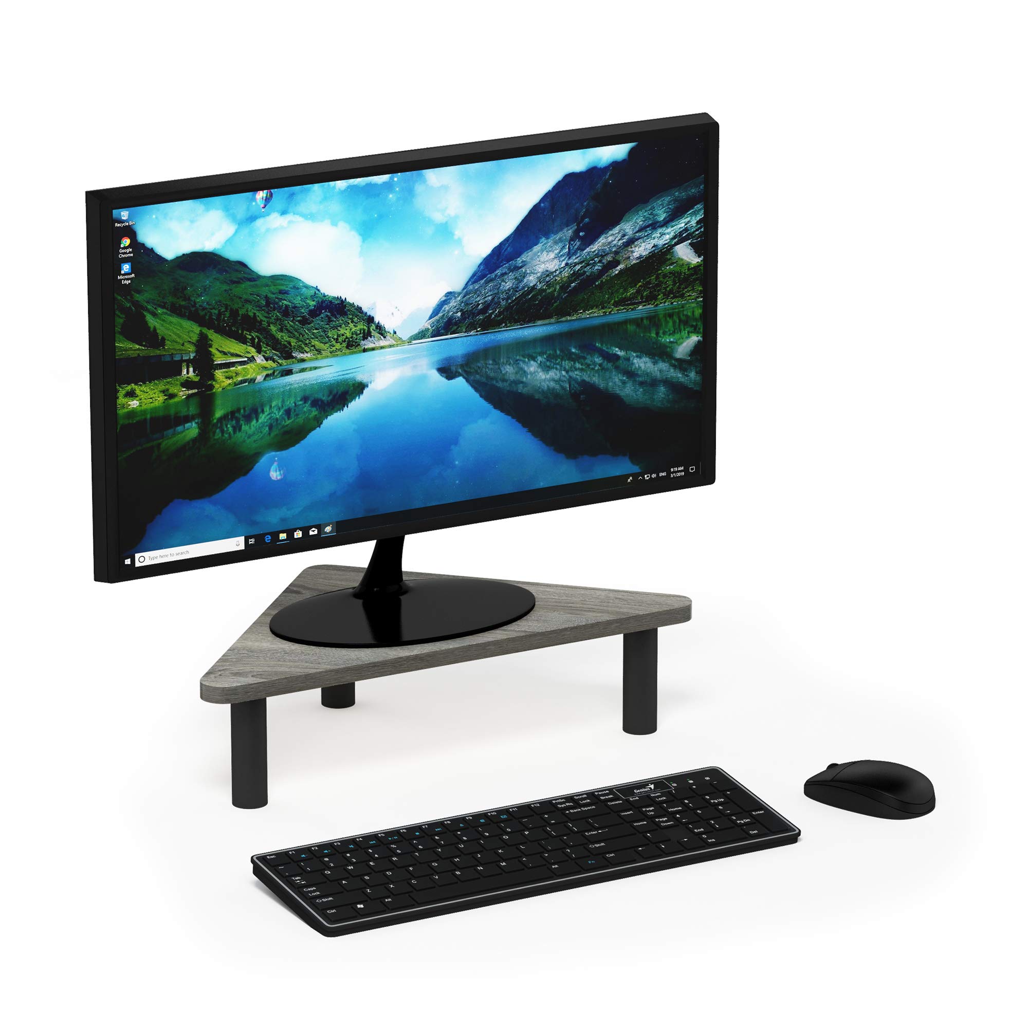 Furinno TURN-N-TUBE Monitor Stand Riser, Triangle Corner Monitor Riser, Laptop Stand for Desk, Office Desk Accessories, Desk Organizers and Accessories, French Oak — image 1