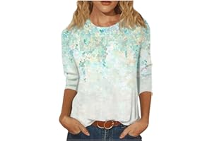 GENERIC Womens Shirts Dressy Casual,Women's Fashion Casual Round Neck Three Quarter Sleeve Printed T-Shirt Top