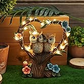 FLJZCZM Owl Statue with Solar Lights Outdoor Decor, Resin Owls Figurines for Garden Patio Lawn Decorations, Christmas Birthday Gifts for Women Friends (7.6Inches)