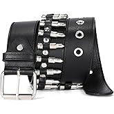 SANSTHS Rivet Belts for Women Men Black Studded Gothic Belt Punk Belt with Metel Buckle for Jeans Hip Hop