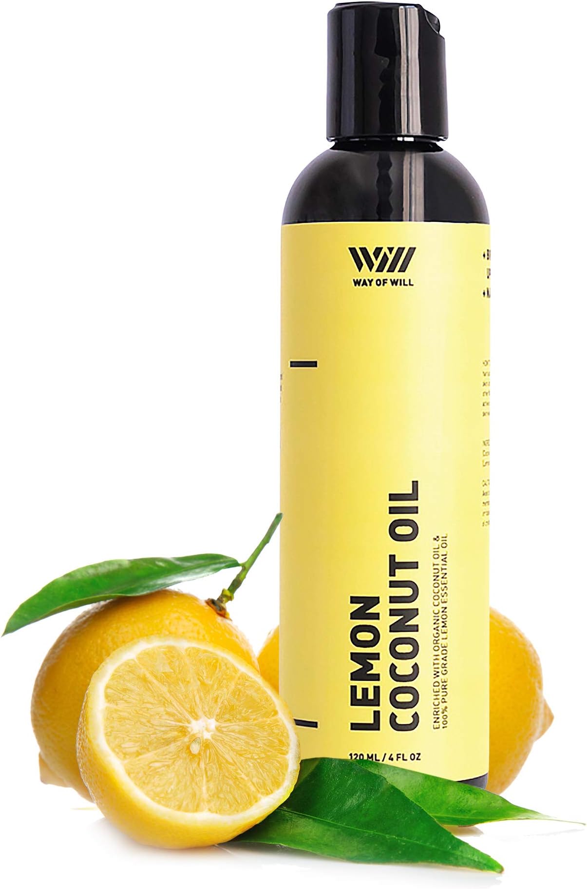 Coconut Oil for Skin and Hair, Extra Virgin Coconut Oil with Skin-Brightening and Mood-Boosting Lemon Essential Oil, Moisturizes Skin and Conditions Hair, 120 mL - Way of Will