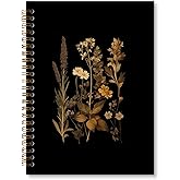 JRTW Vintage Dark Floral Notebook Journal, Retro Wildflowers Journal for Women, Retro Floral Aesthetic Notebooks for Note Taking, Spiral Notebook 5.5x8.3 Inch