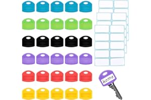 30pcs Silicone Key Tags with Labels, Color-Coded Write-On Waterproof Key Identifiers Markers Covers Caps with Rings & Label W