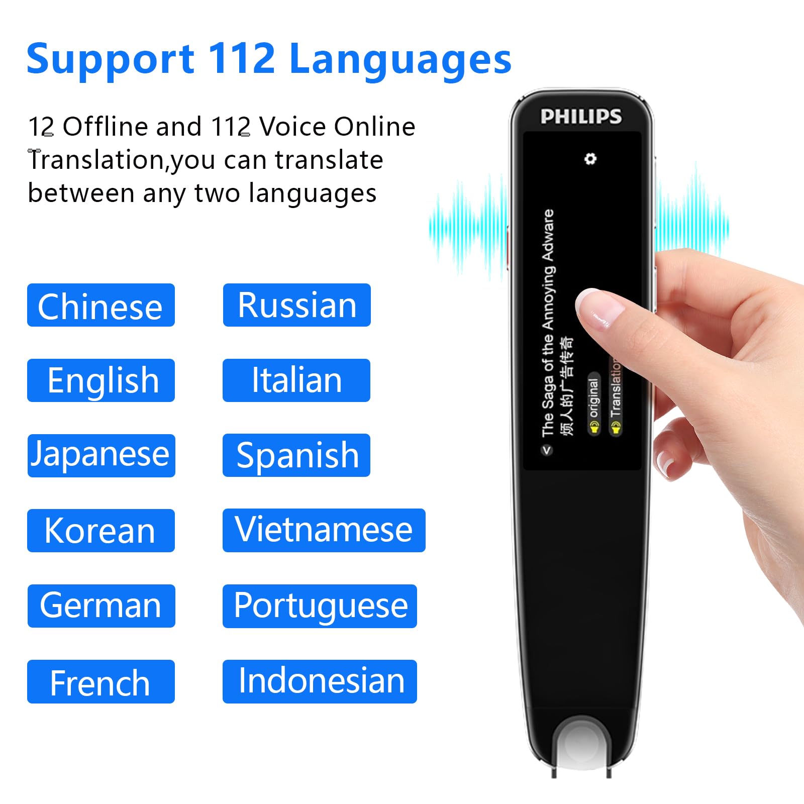 Translation Pen, OCR Digital Translator Pen, 112 Language Learner Portable Wireless Scan Reader Pen,Reading Pen for Dyslexia Study Business and Travel