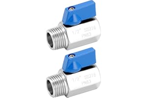 QWORK 2 Pack 1/2" NPT 316 Stainless Steel Inline Valve, Mini Ball Valve Shut-Off Valve, Female x Male NPT Thread Pipe Fitting