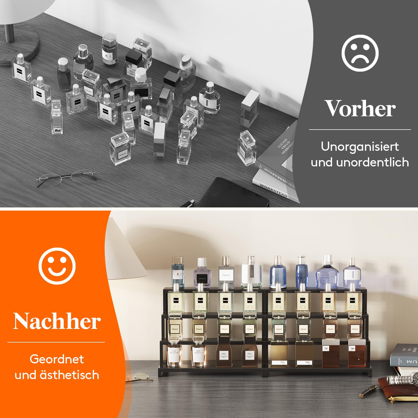 Lifewit 4 Tier Acryl Display Ständer, 1 Stück Parfüm Organizer, Plastik Regal Organizer für Figuren Nagellack Gewürz Kosmetik Hautpflege Kunsthandwerk, Acryl Display Riser Regal 30 cm/12", Schwarz 5