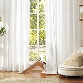 Anmao Non-See-Through Off White Privacy Semi Sheer Curtains for Living Room 84 Inch Length 2 Panels Set, Light Filtering That Let Light in Rod Pocket Window Drapes for Bedroom, 52W x 84L, Ivory White