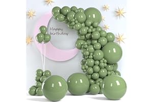ZIZASARY Sage Green Balloons, 140pc Forest Green Balloons 18 12 10 5 Inch Different Sizes Pack Party Latex Balloons for Birthday Halloween Holiday Balloon Garland as Party Decorations