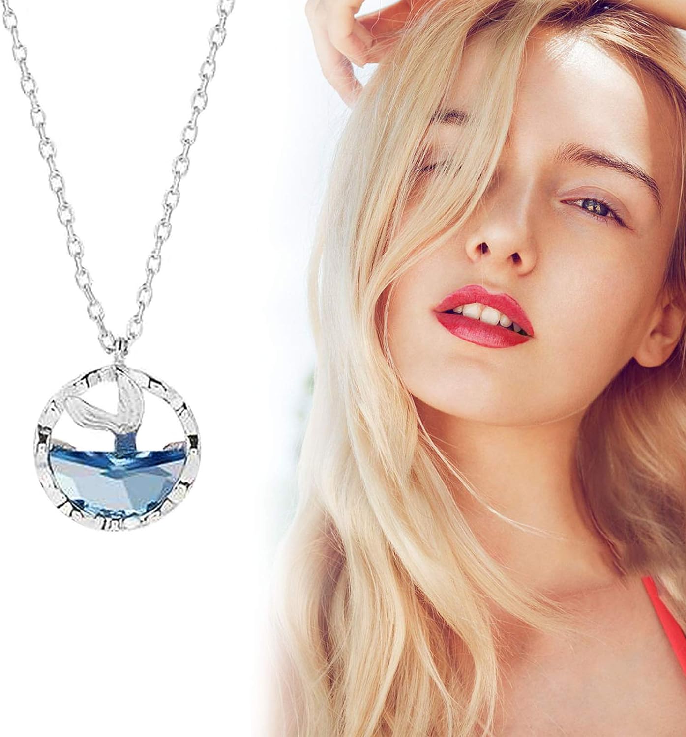 Mermaids Tears Necklace Crystal Teardrops Collarbone Chain Fishtail Pendant Jewelry Gift for Christmas and Valentines Day Baomabao Creative Ocean Blue Crystal Pendant for Women Girls