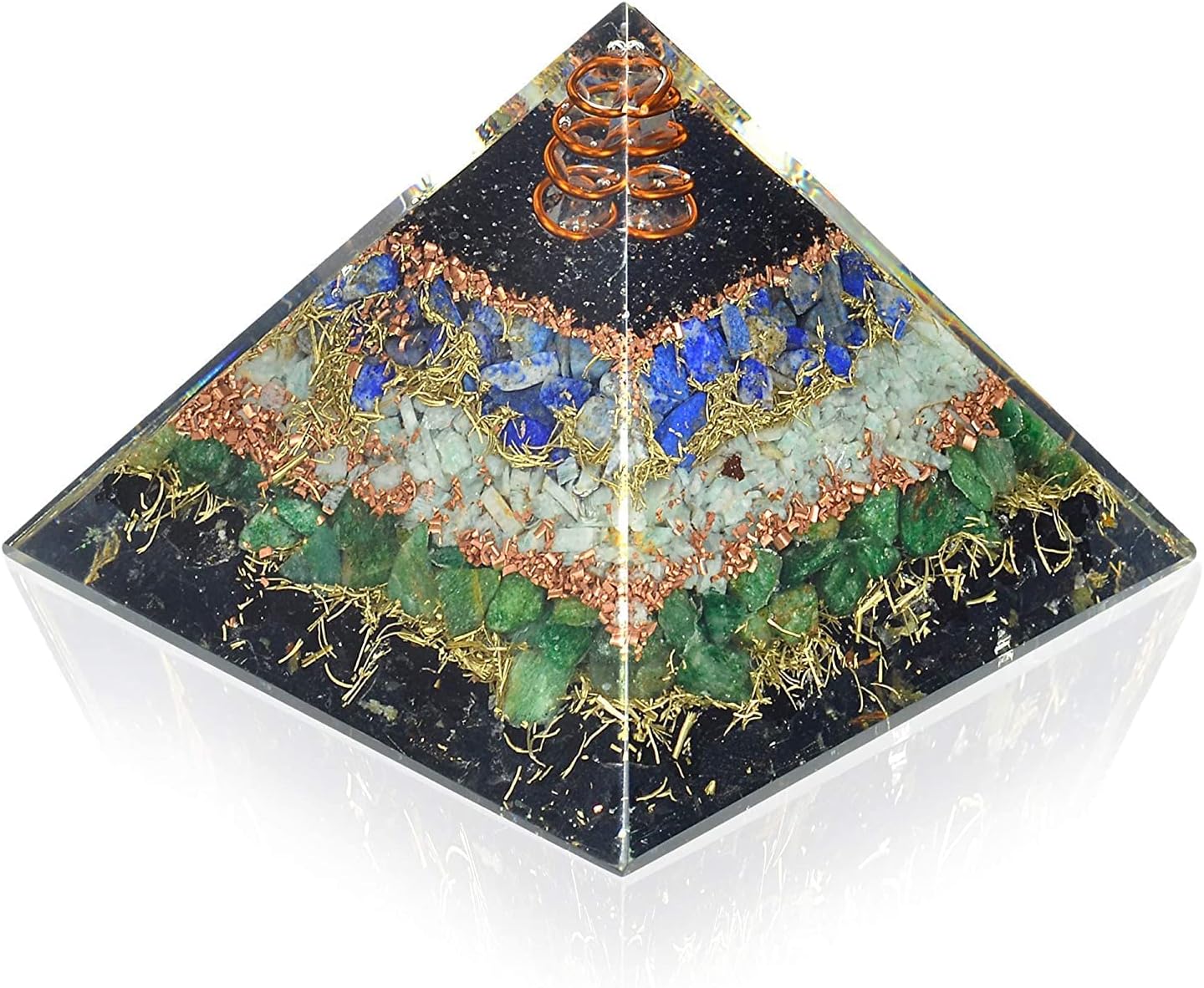 Mixed Media - New Orgone Pyramid for Healing Heart | Black Tourmaline | Lapis Lazuli | Amazonite | Green Jade Orgonite Pyramid for Protection - Crystal Chakra Stone Pyramid