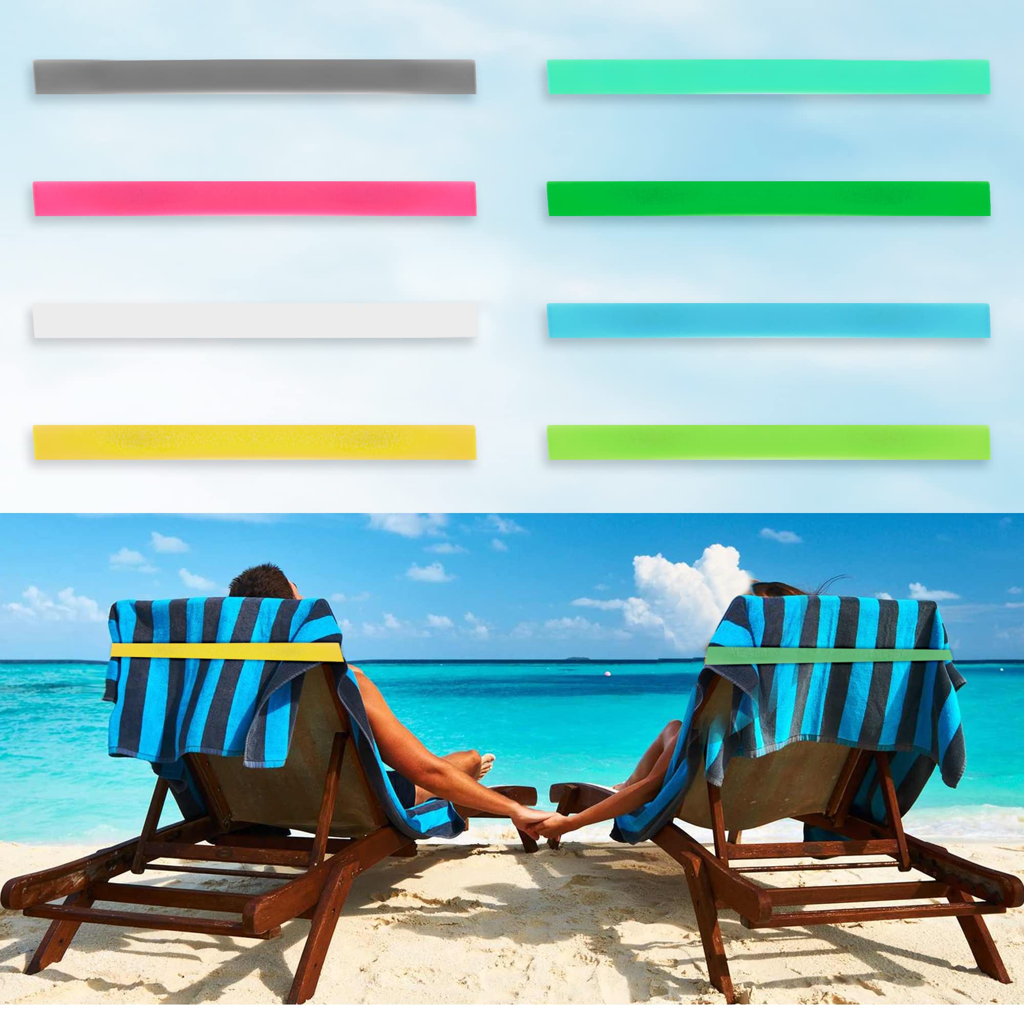 Kaket Elastic Beach Chair Clips Bands 8PC, Beach Towel Holder Rubber Elastic, Beach Chair Bands for Towel, Beach Chair, Pool, Cruise Chairs (8 PCS, Style 2)