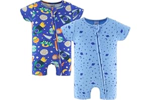 The PeanutShell Baby Boy Rompers 2 Pack - 100% Cotton Clothes, Rompers for Newborn, Infant, and Baby Boy - Blue Stars