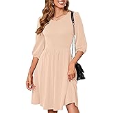 PerZeal Women's Casual Sweater Dress Ribbed Knit Long Sleeve Crew Neck A-Line Knee Length Midi Dresses with Pockets