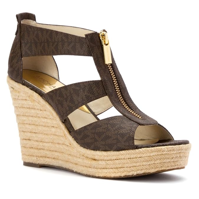 Amazon.com | Michael Michael Kors Women's Damita Wedge Brown Mini Mk Sig PVC 1 Wedge | Platforms 