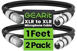 GEARit XLR Male to Female Microphone Cable (1 Feet, 2 Pack) 3-Pin Balanced Shielded Mixer, Recording Studio, Podcast - Black