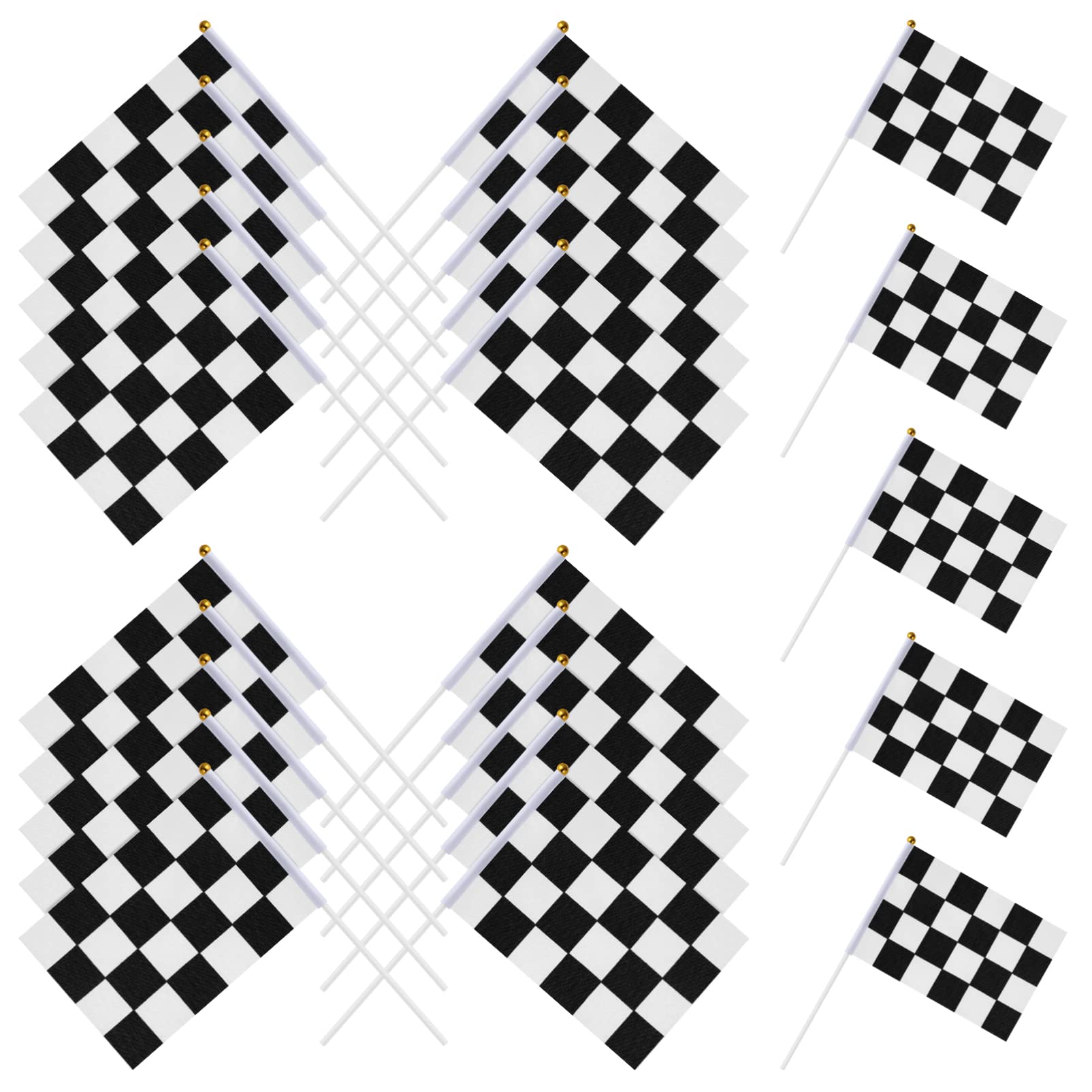 Toyvian 25pcs Black and White Checkered Racing Stick Flag, 8.2 x 5.5 Inch Racing Hand Held Stick Flags for Race Party Supplies Events