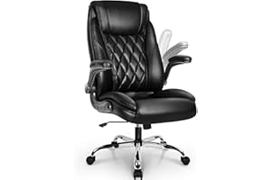 NEO CHAIR Executive Office Chair Ergonomic PU Leather High Back Computer Desk Chair for Home and Office Adjustable Flip-Up Armrests Lumbar Support Comfy Swivel Task Tilt Rocking (Black)