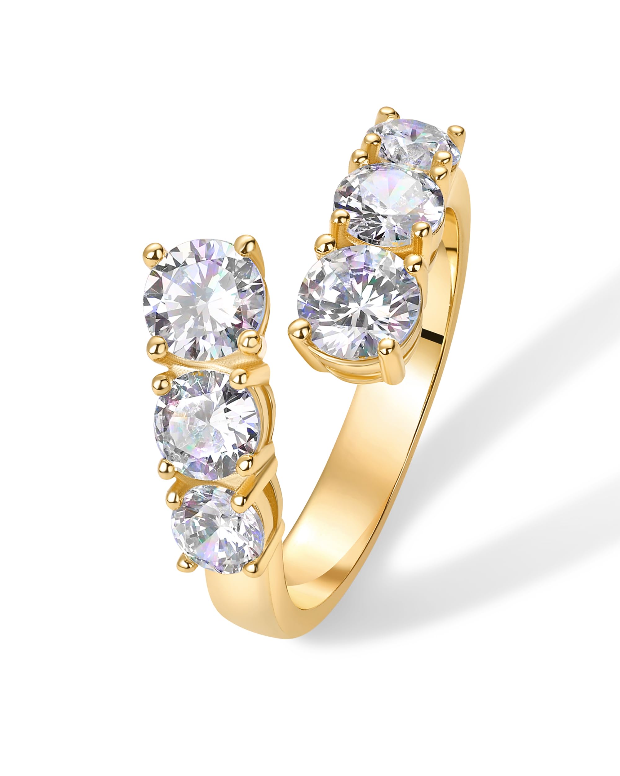Photo 1 of PAVOI 14K Yellow Gold Plated Cubic Zirconia Crossover Chunky Eternity Ring for Women | Open Twist Stackable Bands | CZ Statement Rings | Size 6