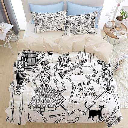 Kasmiln Beige Bettwasche Set Tote Tanzer Themenorientierte Frauen Und Mann Skelett Ikone Die Musik Design Spielt 1 Bettbezug 200x200cm 2 Kopfkissenbezug 80x80cm Amazon De Kuche Haushalt