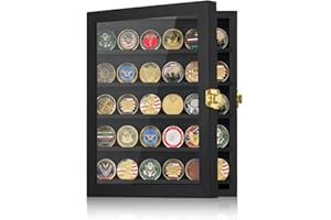 GYAOZII Military Challenge Coin Display Case 11x14IN, Medal Shadow Box with HD Acrylic Glass, Removable 2 Groove Shelves, Wall Mount Coin Collection Holder for Casino Poker Chips Exquisite Souvenirs