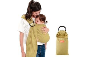 Mamaway Baby Ring Sling Carrier - Newborn and Toddler Sling (Supports up to 154lbs), IHDI Certified, Rayon & Linen Made, Soft & Breathable, Nylon 66 Safety Rings, Storage Pocket Design, Olive
