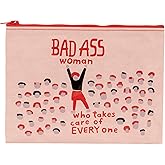 Blue Q Zipper Pouch, Bad Ass Woman Who Takes Care of Everyone. Made from 95% Recycled Material, 7.25" h x 9.5" w, Colorful Ch