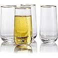 Lysenn Stemless Wine Glasses Set of 4 - Premium Hand Blown Drinking Glasses for Bubbly Wine & Champagne - Elegant Vertical Stripe and Gold Rim Champagne Flutes – Clear 17oz