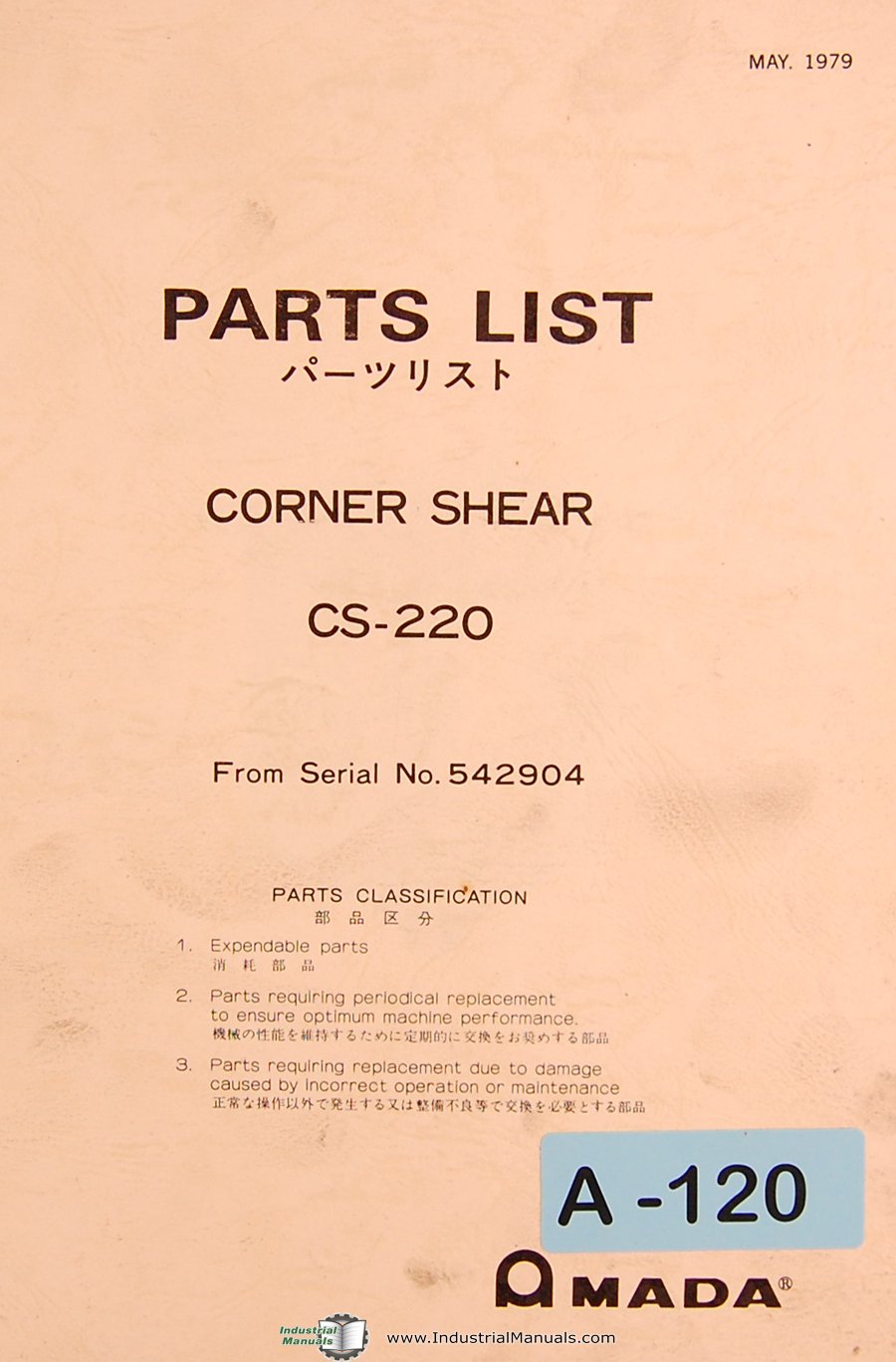 Amada CS-220, Corner Shear, English & Japanese, Parts List Manual: Amada:  Amazon.com: Books
