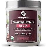 Amazing Grass GLOW Vegan Collagen Support with Biotin and Plant Based Protein Powder, Chocolate Rose, 15 Servings