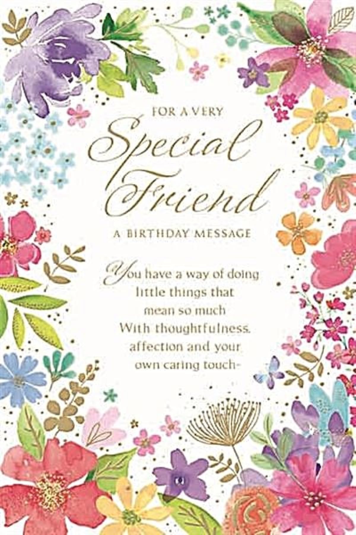 Special Friend Birthday Card - Bright Wild Flowers with Gold Foil Verse 9x6