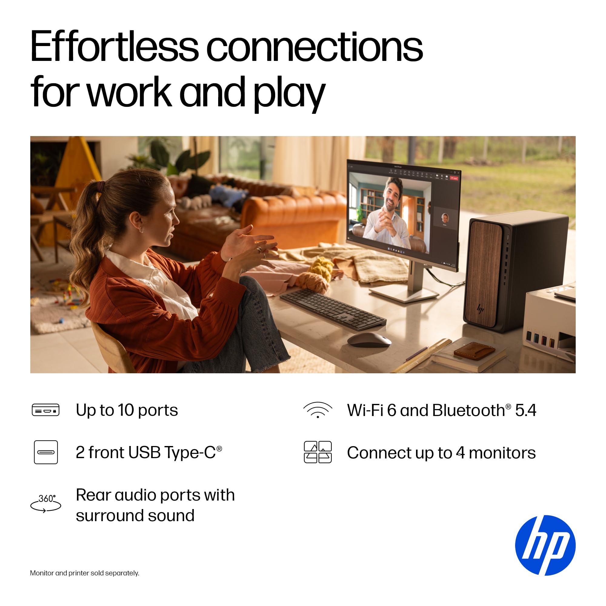 HP OmniDesk Desktop PC, Intel Core Ultra 7 265, 32 GB RAM, 2 TB SSD, Intel Graphics, Windows 11 Home, Microsoft Copilot, Dark Wood, M03-0060 (2025)