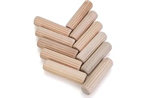 HIRTUOTTER 50 pcs 1/2" x 2" Wooden Dowel Pins, Hardwood, Kiln-Dried Fluted & Beveled Design for Easy Insertion for Woodworking, Furniture, Crafts & DIY Projects (12.5mm x 50mm)