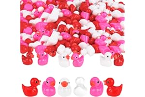 libfrnt 150 Pcs Mini Resin Duck Figurines Cute Tiny Ducks Miniature Figurines Fairy Miniature Ornaments Indoor Outdoor Landscape Moss Dollhouse Decor(Red/White/Pink)