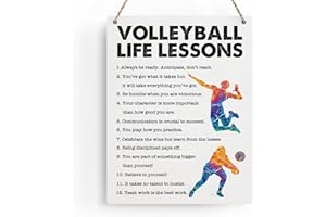 BELLOWDEER Volleyball Life Lessons Wood Sign Inspirational Volleyball Wall Decor Art, Motivational Volleyball Quotes Wall Art Decor Signs for Home Office Bedroom Decoration, Senior Team Gifts, 8x10 Inches