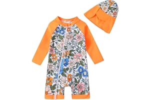 YOUNGER TREE Toddler Baby Girls Swimsuit One-Piece Zipper Swimwear UPF 50+ Sun Protection Bathing Suit with Hat