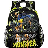 cfpolar Yellow Monster Trucks Car Kids Backpacks for Boys, Cute Toddler Backpack Preschool Kindergarten Elementary School Backpack Lightweight Mini Shoulder Bookbag Casual Daypack with Chest Strap