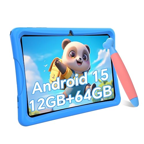 TABWEE Kids Tablet 10 inch, Android 15 Tablets for Kid, Parental Control, Pre-Installed Kiddos Software & Kids Space, Includes Case & Stylus Pen, 12GB RAM 64GB ROM, 2TB Expand, HD IPS Screen(Blue)