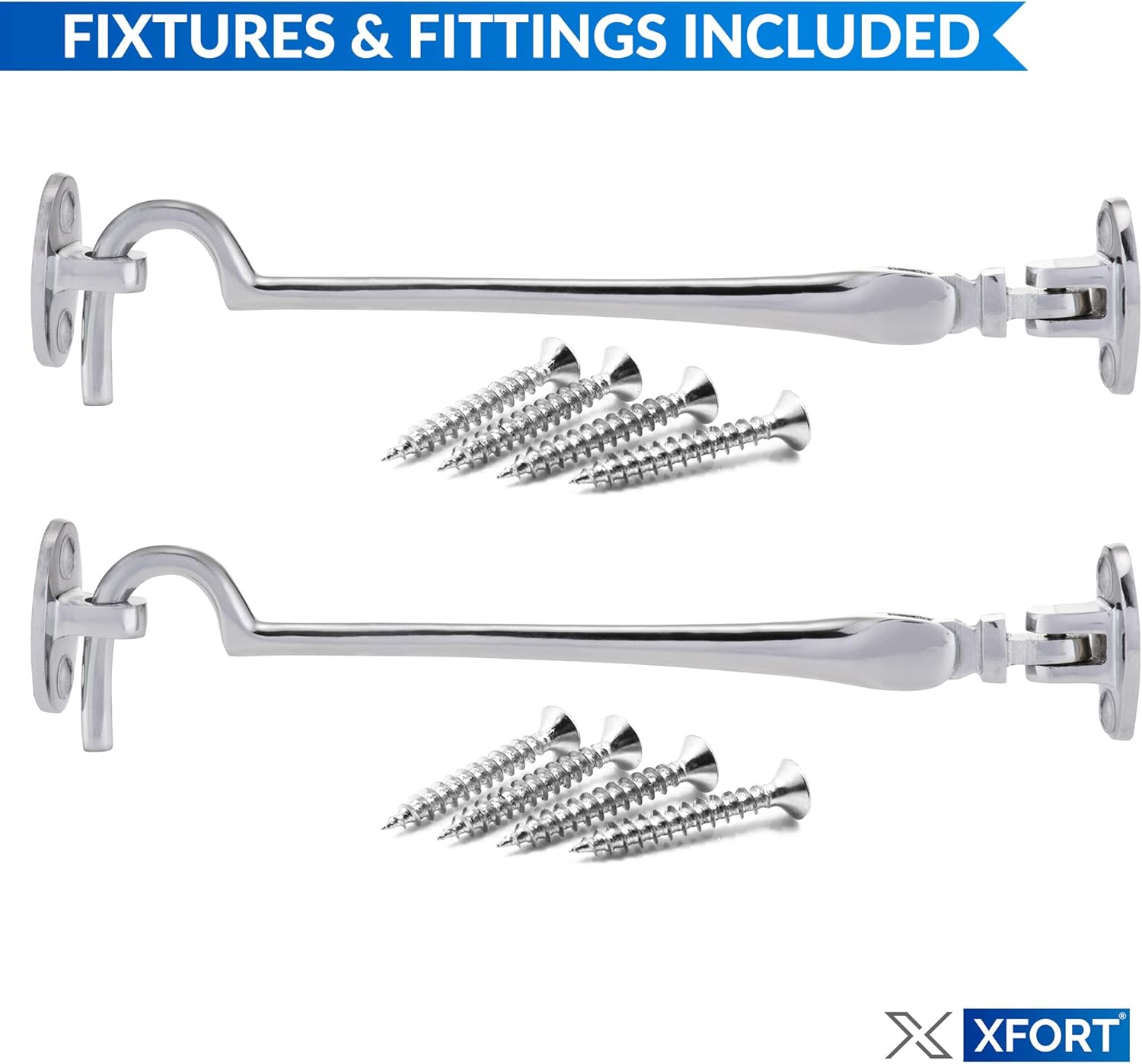 XFORT® 100mm Chrome Cabin Hook and Eye Latch, Door and Gate Latches, Polished Chrome - Image 3