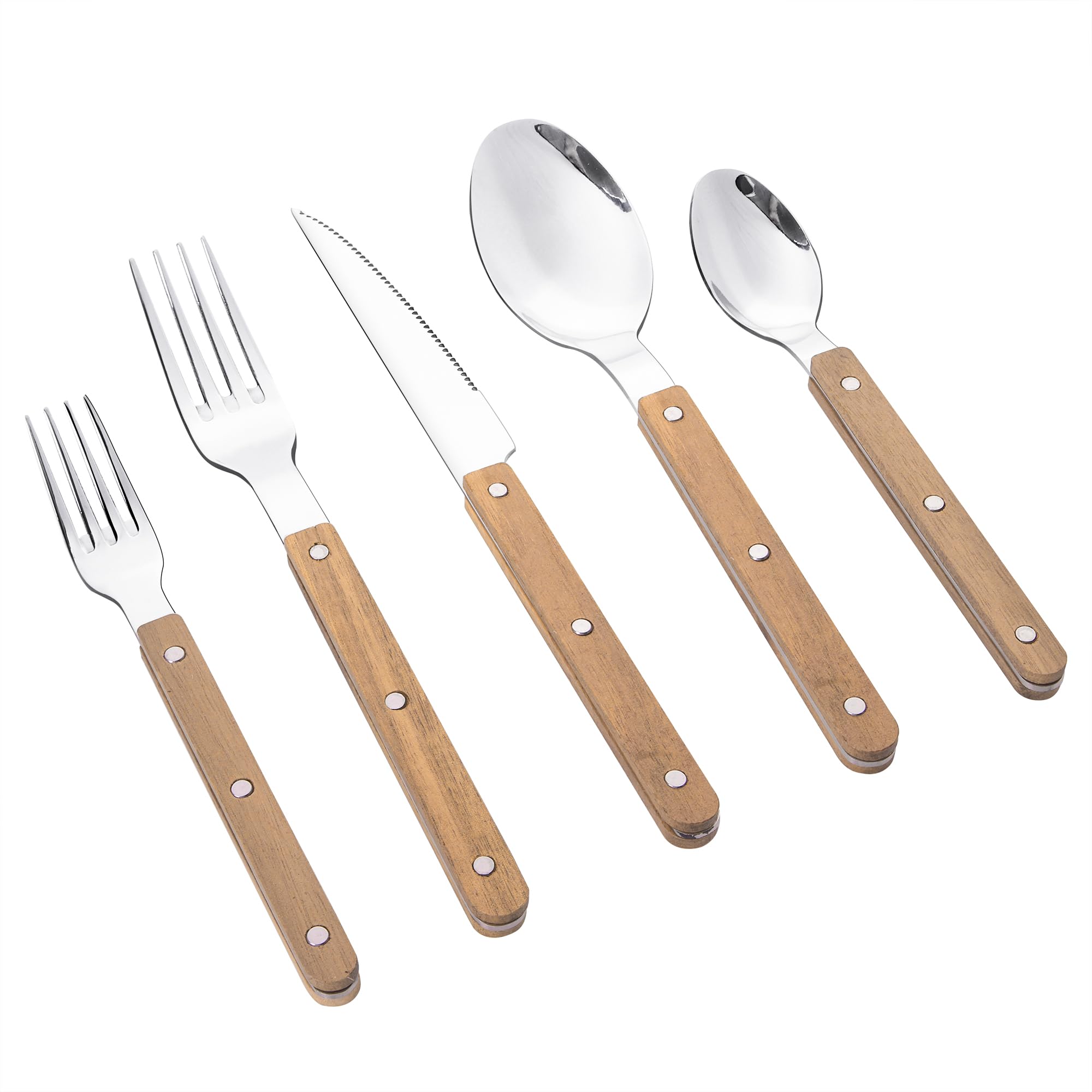 Photo 1 of 20 Piece for 4 Wood Handle Silverware Set, HIFIND Mirror Polished Flatware Sets, Stainless Steel Cutlery Set Including Knife Spoons and Forks Set, Acacia Wood Handle