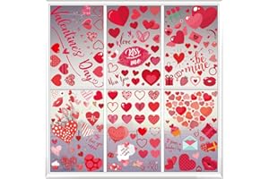 JMANNI 9 Sheets Valentines Day Window Clings Decorations, Heart Car Glass Decorations for Valentines Window Decals Wedding Anniversary Party Decorations