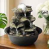 BBabe Spinning Orb Rock Cascading Tabletop Fountain, Zen Meditation Indoor Waterfall Feature with LED Light for Home Office B