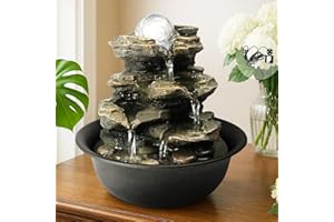 BBabe Spinning Orb Rock Cascading Tabletop Fountain, Zen Meditation Indoor Waterfall Feature with LED Light for Home Office B