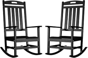 Adiromoti Outdoor Rocking Chair Set of 2, All-Weather Resistant Poly Lumber Rocker Chair Outdoor, High Back Plastic Patio Rocking Chairs for Outside Porch Rocker Garden Lawn, Black