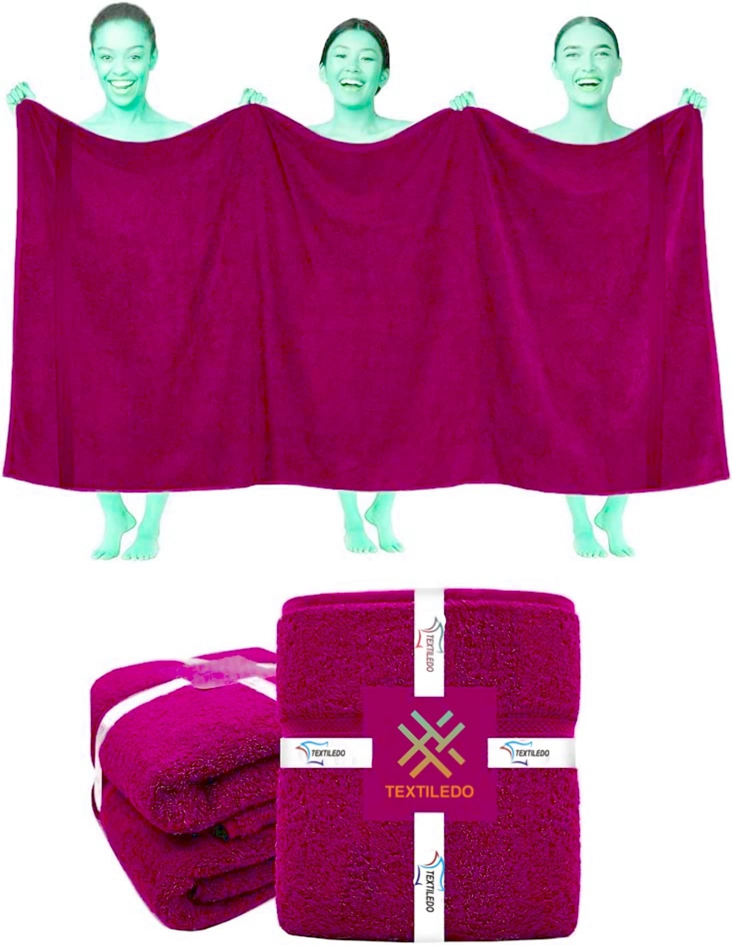 Textile Do 2 X Super Jumbo Charcoal Bath Sheets (100 x 200 cm) 100% Egyptian Cotton Extra Large Bath Sheet Towels Body Wrap Beach Towels (Pink, 2)