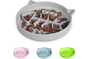 Slowpaw Silicone Cat Slow Feeder Bowl with Suction Cups - Interactive Puzzle Toy to Reduce Overeating in Kitty(Gray, 1 Cup)