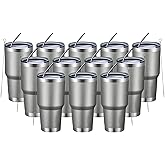 MEWAY 30oz Insulated Tumbler With Lids and Straws,Stainless Steel Double Vacuum Coffee Tumbler Cup, Brush, Durable Powder Coated Coffee Cup for Cold & Hot Drinks, Office, Travel(Cold Grey,12 PACK)