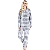 PajamaMania Women's Cotton Flannel Long Sleeve Button-Down Pajamas PJ Set
